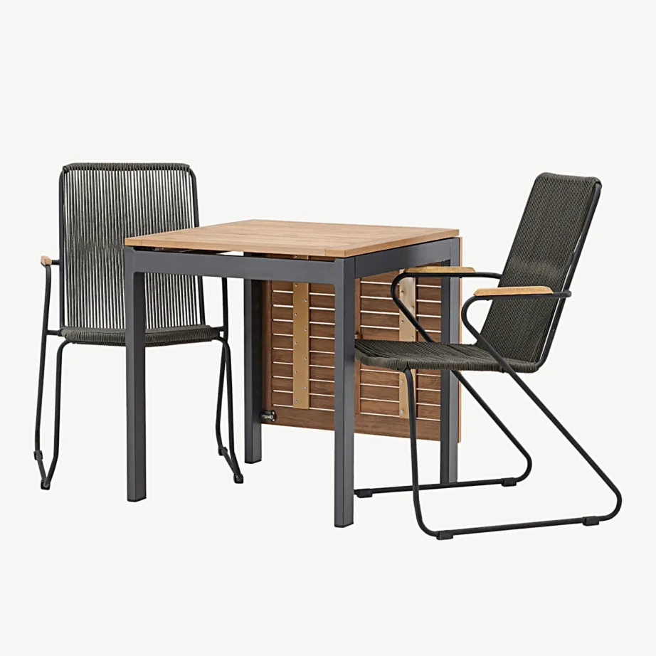 Ristkülikukujuline Diego välikohvilaud (WPC, alumiinium, pikendatav) ja Bois söögitool (teras, tumehall köis) – väike terrassimööbli komplekt, GR23401 – 5