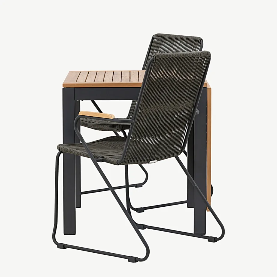 Ristkülikukujuline Diego välikohvilaud (WPC, alumiinium, pikendatav) ja Bois söögitool (teras, tumehall köis) – väike terrassimööbli komplekt, GR23401 – 7