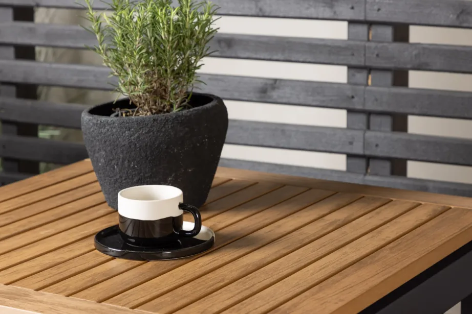 Ristkülikukujuline Diego välikohvilaud (WPC, alumiinium, pikendatav) ja Bois söögitool (teras, tumehall köis) – väike terrassimööbli komplekt, GR23401 – 10