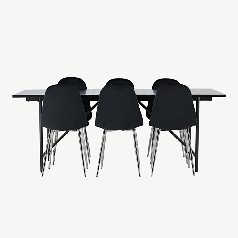Must söögitoa komplekt: Astrid laud ja Polar toolid (MDF, samet, 6 tk) - GR23524