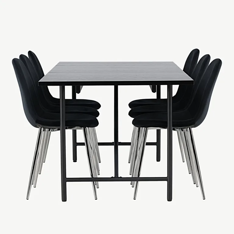 Must söögitoa komplekt: Astrid laud ja Polar toolid (MDF, samet, 6 tk) - GR23524