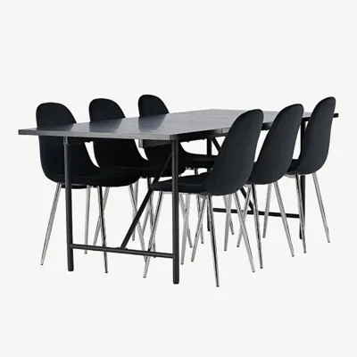 Must söögitoa komplekt: Astrid laud ja Polar toolid (MDF, samet, 6 tk) - GR23524