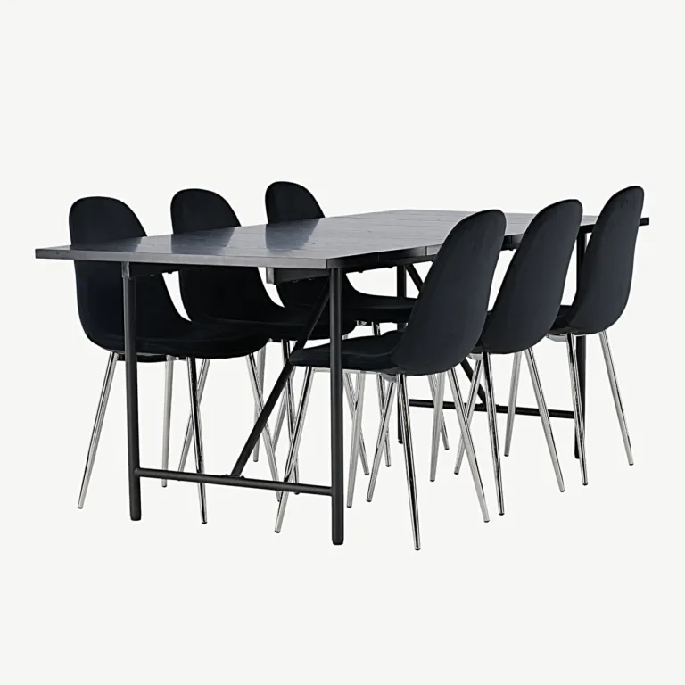 Must söögitoa komplekt: Astrid laud ja Polar toolid (MDF, samet, 6 tk) - GR23524