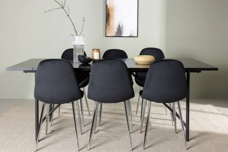 Must söögitoa komplekt: Astrid laud ja Polar toolid (MDF, samet, 6 tk) - GR23524