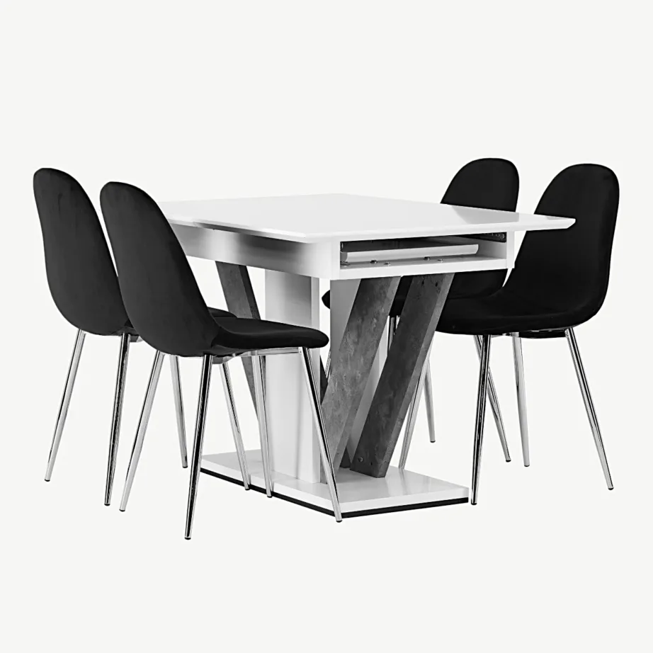 Pikendatav valge söögilaud Disa ja mustad Polar toolid, GR23593 – 4