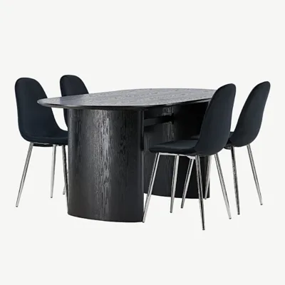Ovaalse musta MDF-söögilaua Isolde ja sametist Polar toolide komplekt - GR23626