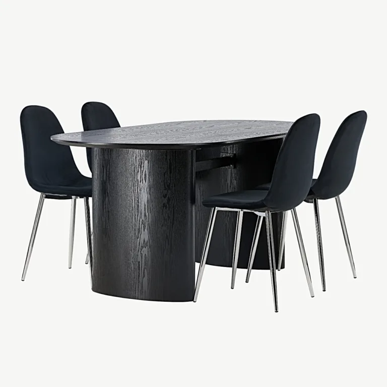 Ovaalse musta MDF-söögilaua Isolde ja sametist Polar toolide komplekt - GR23626