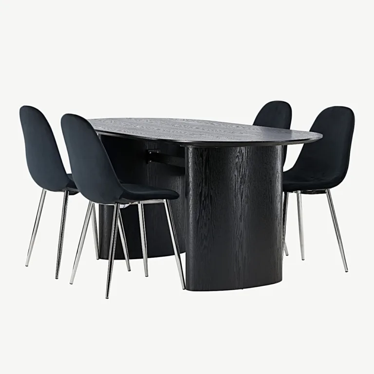 Ovaalse musta MDF-söögilaua Isolde ja sametist Polar toolide komplekt - GR23626