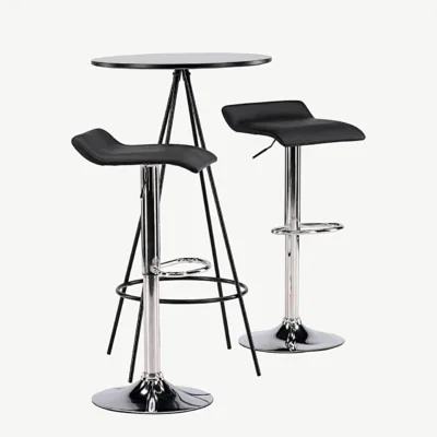 Must ümmargune baarilaua ja baaritooli komplekt Bistro & Jonna (MDF, teras, kunstnahk) - GR23683