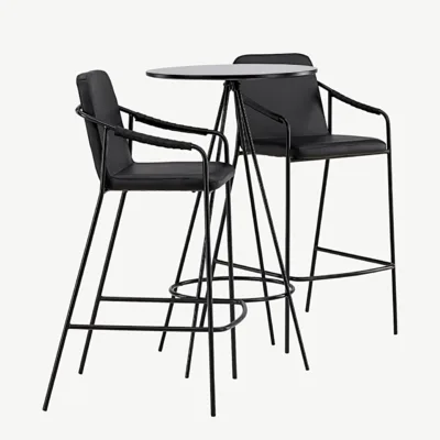 Baarikomplekt Bistro – must ümmargune laud ja terasest baaritoolid Tvist (teras, MDF, PU) - GR23687