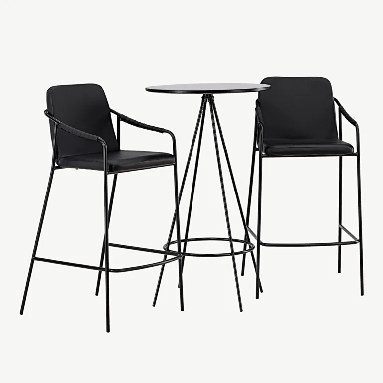 Baarikomplekt Bistro – must ümmargune laud ja terasest baaritoolid Tvist (teras, MDF, PU) - GR23687
