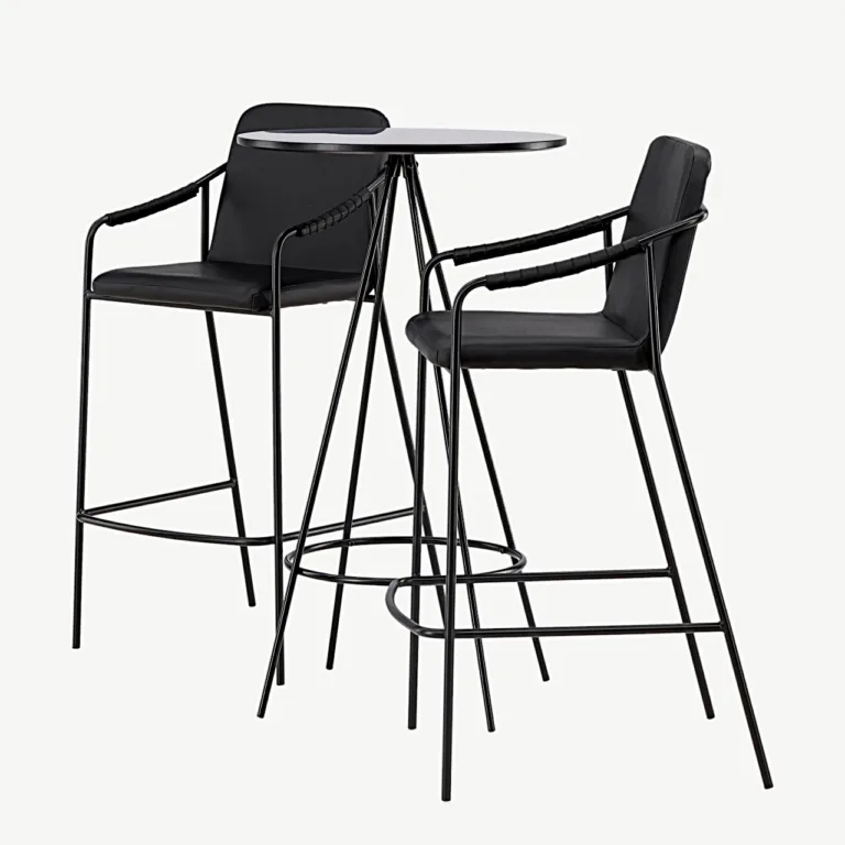Baarikomplekt Bistro – must ümmargune laud ja terasest baaritoolid Tvist (teras, MDF, PU) - GR23687