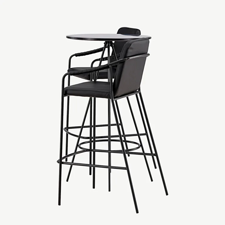 Baarikomplekt Bistro – must ümmargune laud ja terasest baaritoolid Tvist (teras, MDF, PU) - GR23687