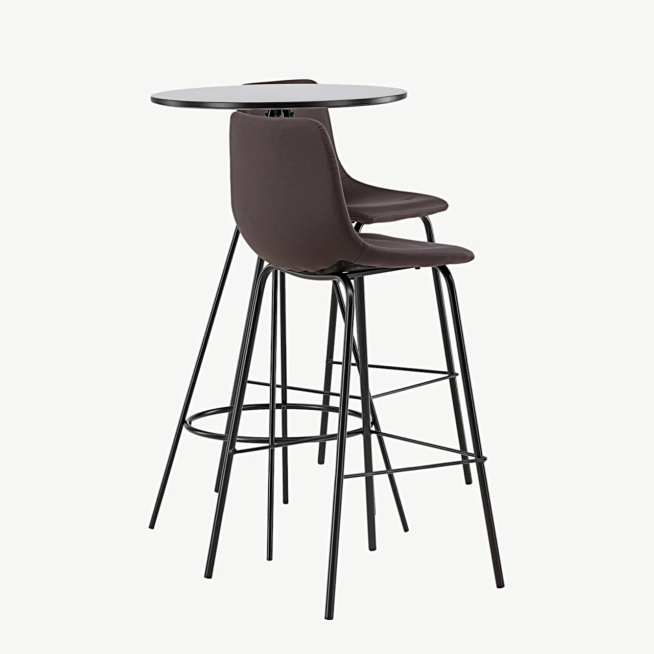 Ümmargune baarilaud Bistro musta lauaplaadiga (∅60 cm) ja pruun baaritool Alexi – komplekt - GR23688