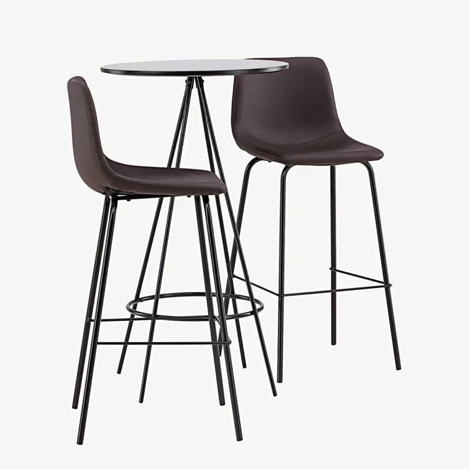 Ümmargune baarilaud Bistro musta lauaplaadiga (∅60 cm) ja pruun baaritool Alexi – komplekt, GR23688