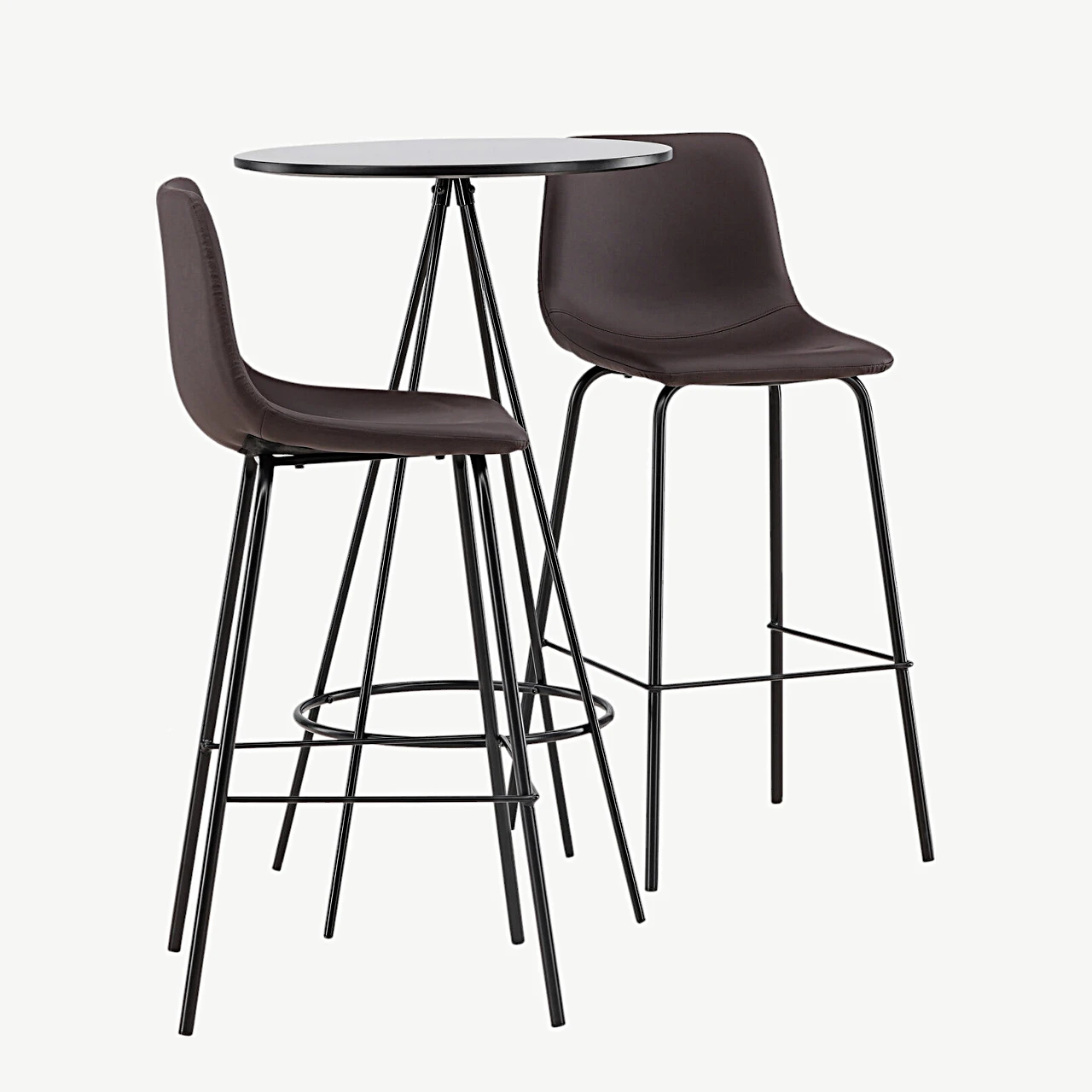 Ümmargune baarilaud Bistro musta lauaplaadiga (∅60 cm) ja pruun baaritool Alexi – komplekt - GR23688