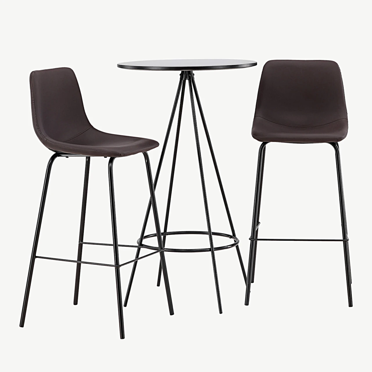 Ümmargune baarilaud Bistro musta lauaplaadiga (∅60 cm) ja pruun baaritool Alexi – komplekt - GR23688