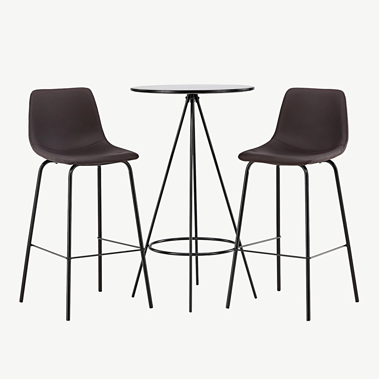 Ümmargune baarilaud Bistro musta lauaplaadiga (∅60 cm) ja pruun baaritool Alexi – komplekt - GR23688