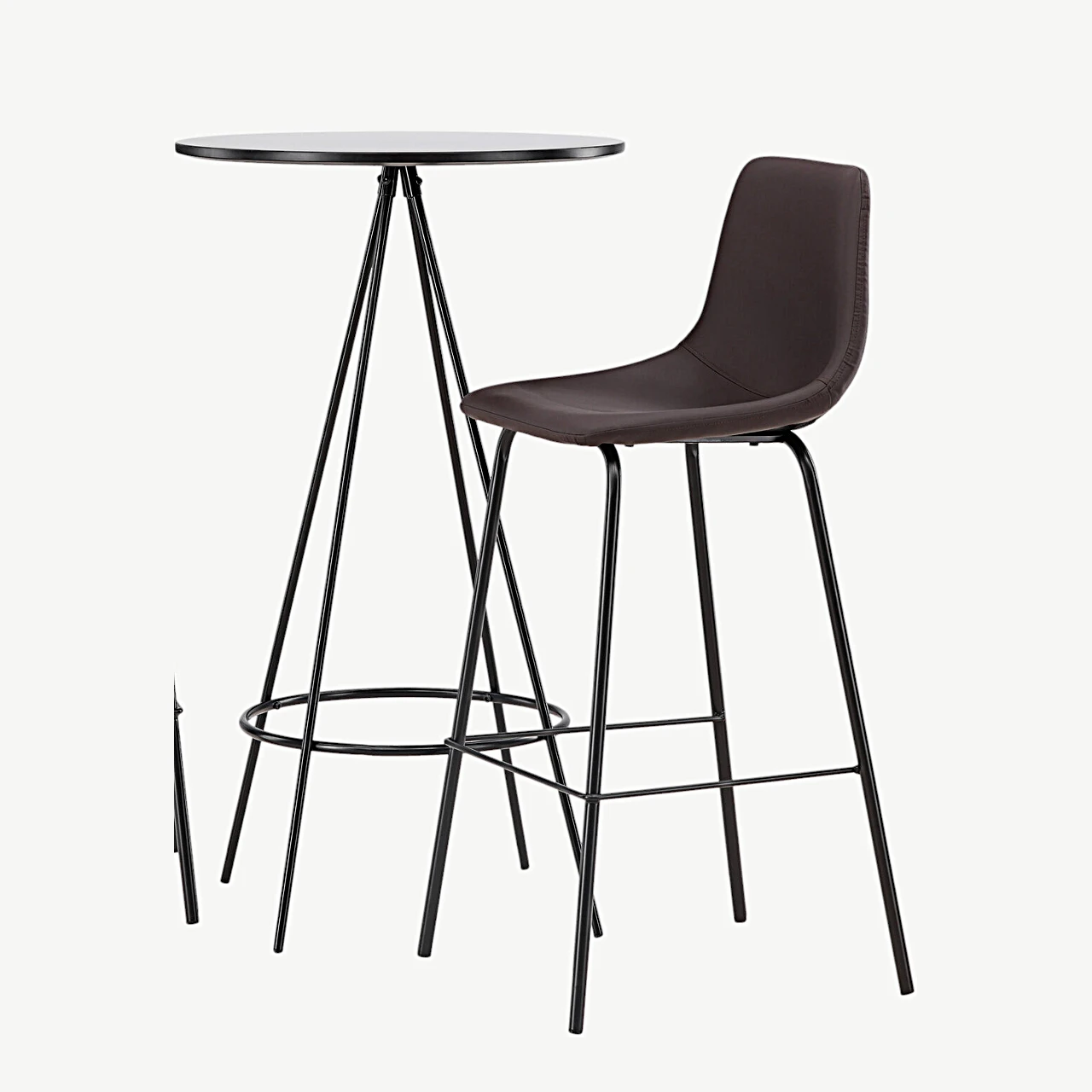 Ümmargune baarilaud Bistro musta lauaplaadiga (∅60 cm) ja pruun baaritool Alexi – komplekt - GR23688
