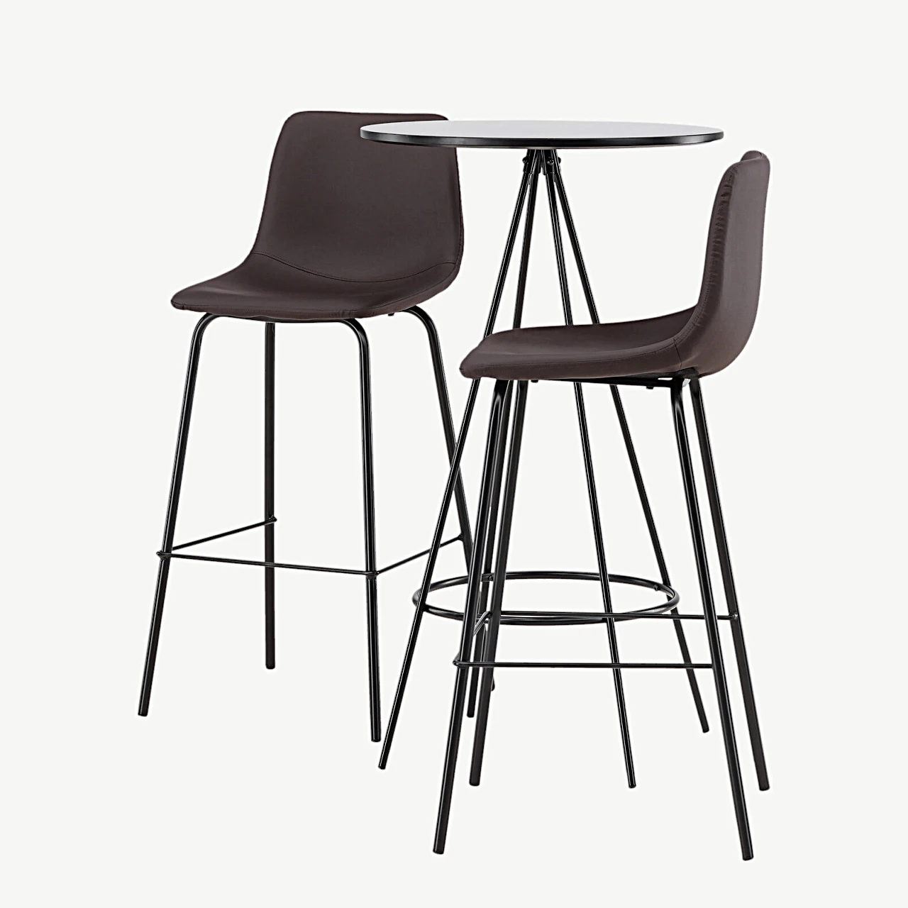 Ümmargune baarilaud Bistro musta lauaplaadiga (∅60 cm) ja pruun baaritool Alexi – komplekt - GR23688