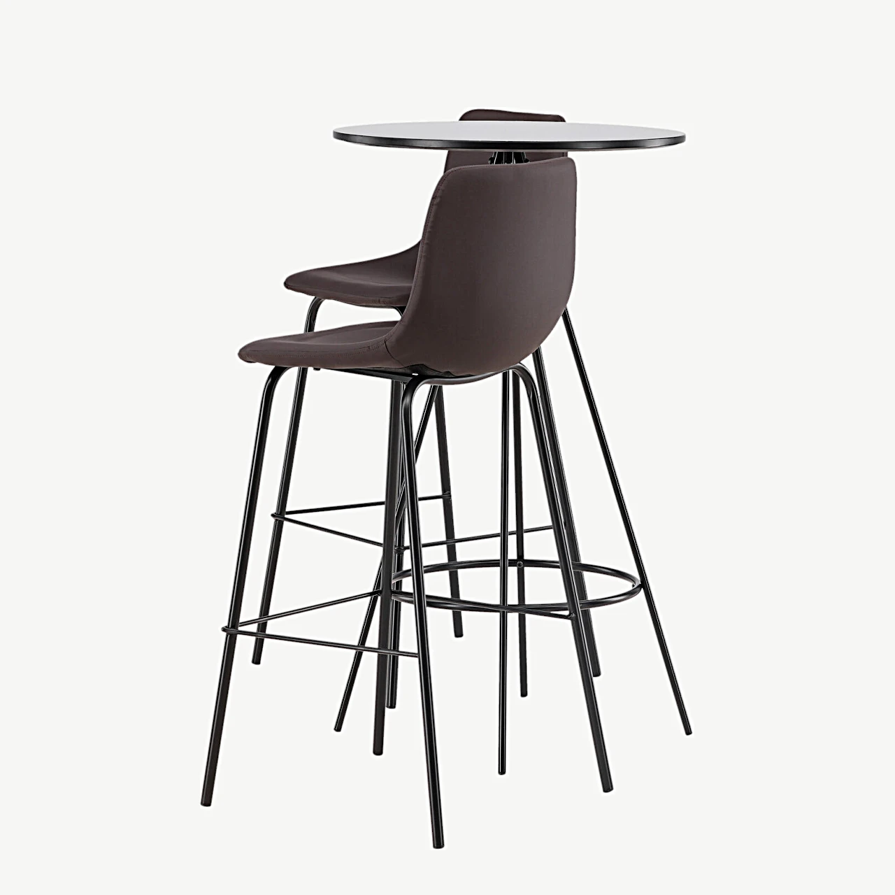 Ümmargune baarilaud Bistro musta lauaplaadiga (∅60 cm) ja pruun baaritool Alexi – komplekt - GR23688