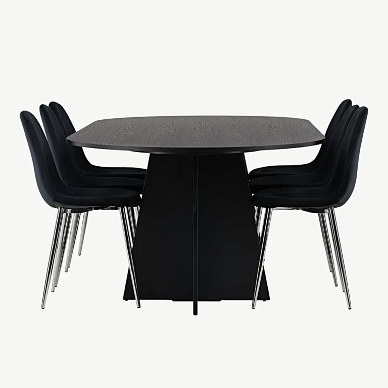 Ovaalne must söögilauakomplekt Bootcut Polar velvettoolidega (6 tk), MDF-vineer - GR23780