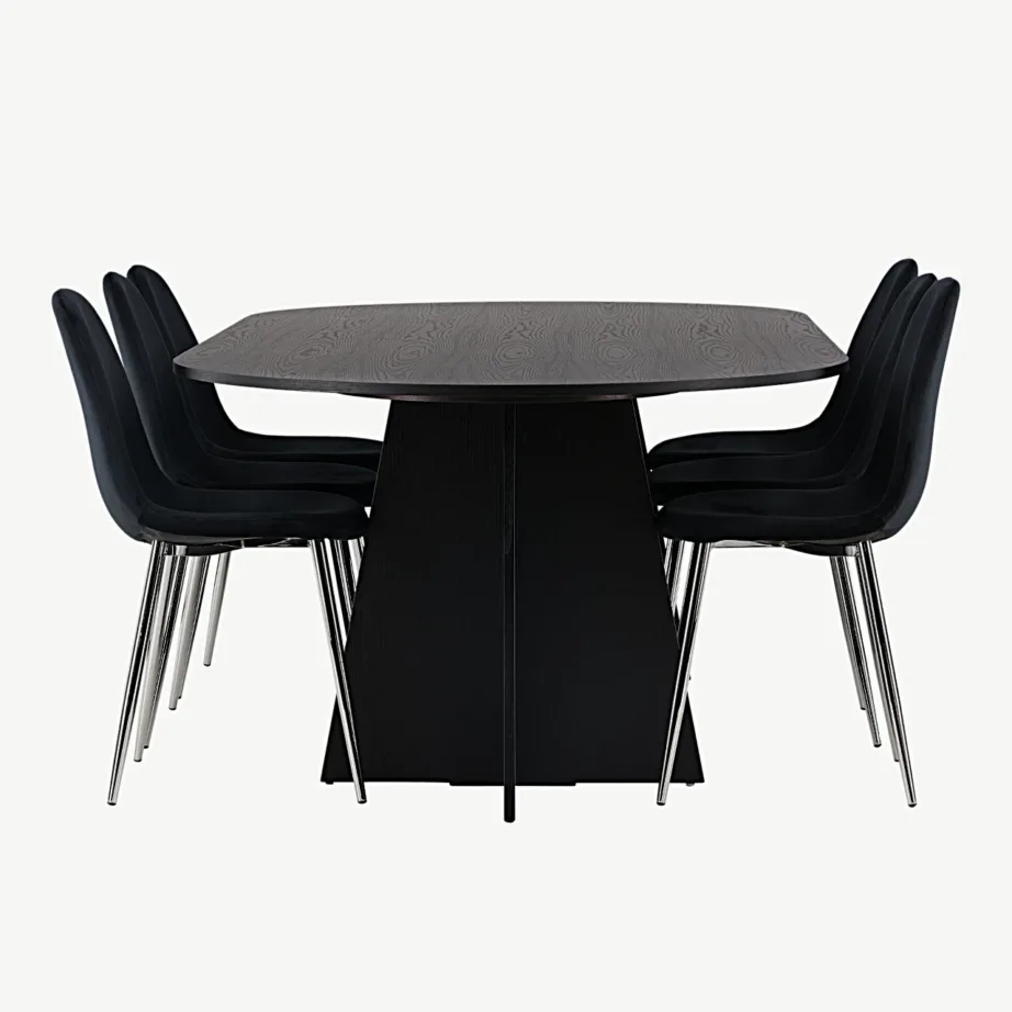 Ovaalne must söögilauakomplekt Bootcut Polar velvettoolidega (6 tk), MDF-vineer, GR23780 – 3