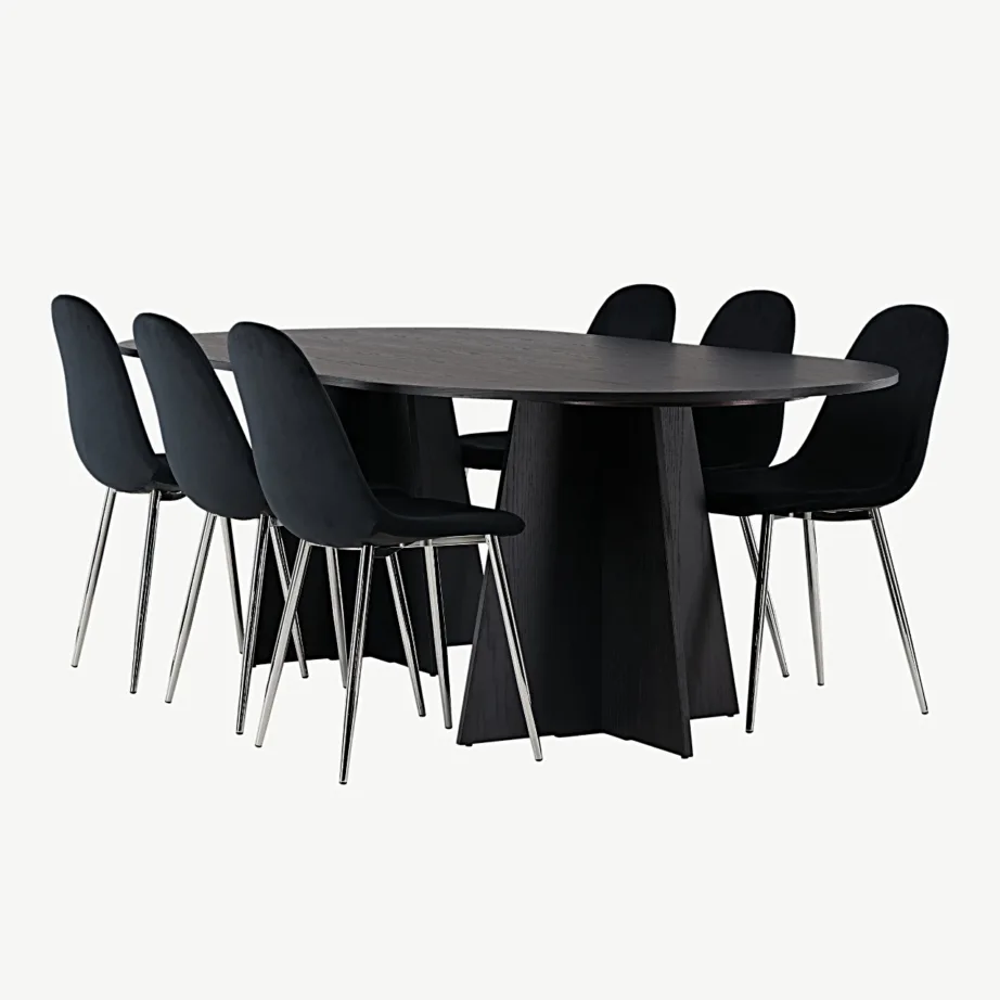 Ovaalne must söögilauakomplekt Bootcut Polar velvettoolidega (6 tk), MDF-vineer, GR23780 – 4