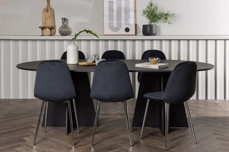 Ovaalne must söögilauakomplekt Bootcut Polar velvettoolidega (6 tk), MDF-vineer - GR23780