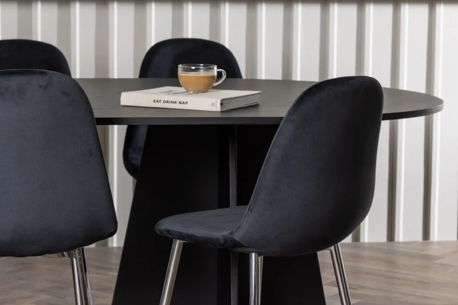 Ovaalne must söögilauakomplekt Bootcut Polar velvettoolidega (6 tk), MDF-vineer, GR23780 – 6