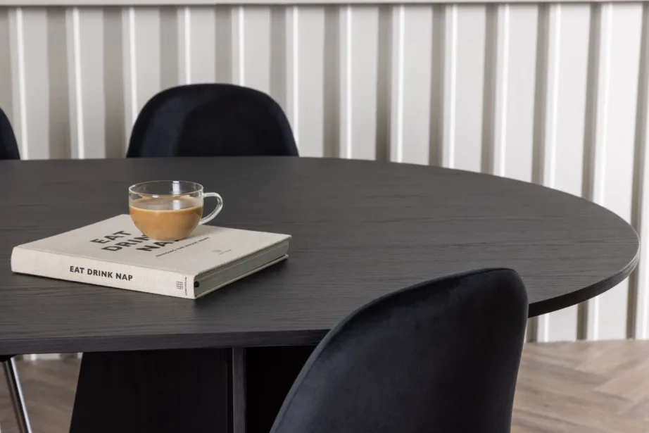 Ovaalne must söögilauakomplekt Bootcut Polar velvettoolidega (6 tk), MDF-vineer, GR23780 – 7