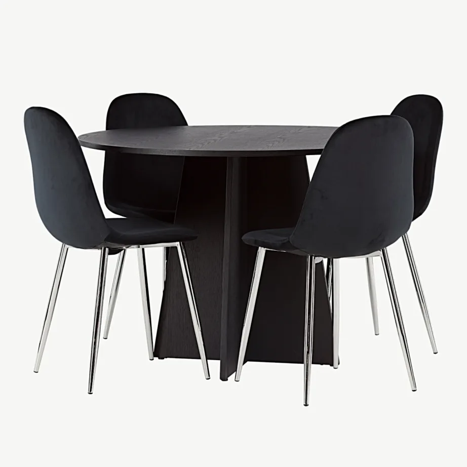 Ümmargune must söögilaud Bootcut ja velvetist Polar toolid, GR23798