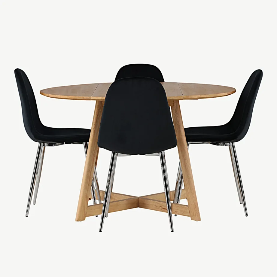 Ümmargune kokkupandav söögilauakomplekt Yakidon mustade Polar velvettoolidega, GR23881 – 2