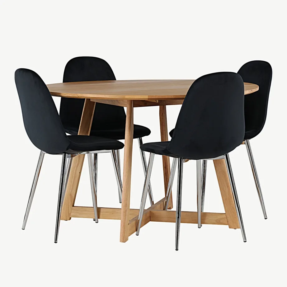 Ümmargune kokkupandav söögilauakomplekt Yakidon mustade Polar velvettoolidega, GR23881 – 3