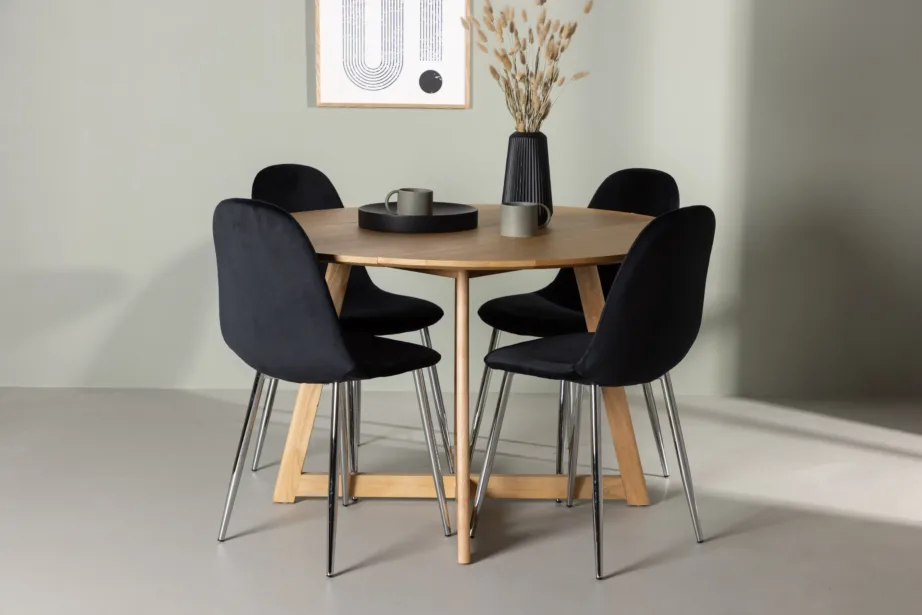 Ümmargune kokkupandav söögilauakomplekt Yakidon mustade Polar velvettoolidega, GR23881 – 4