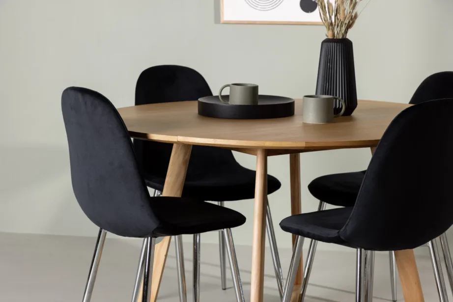 Ümmargune kokkupandav söögilauakomplekt Yakidon mustade Polar velvettoolidega, GR23881 – 5