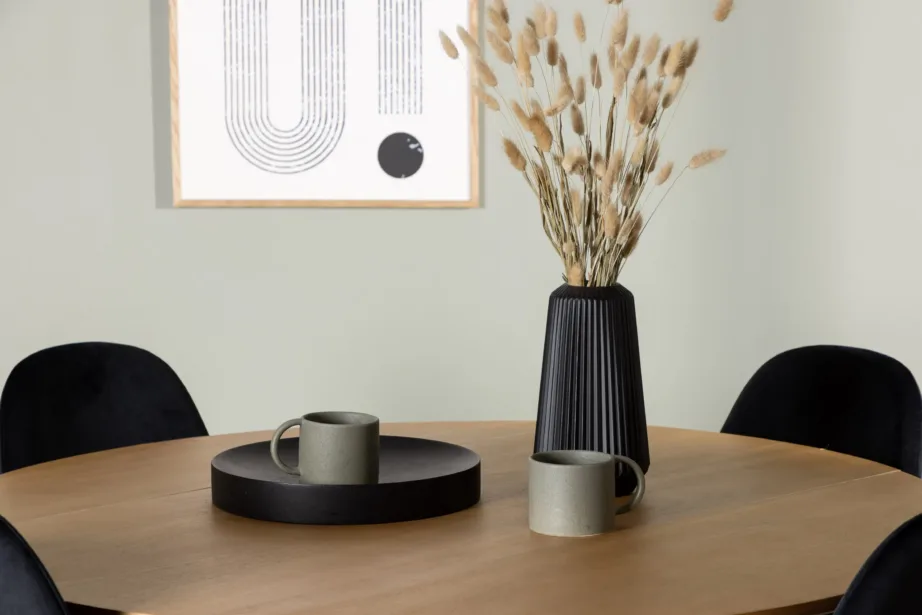 Ümmargune kokkupandav söögilauakomplekt Yakidon mustade Polar velvettoolidega, GR23881 – 6