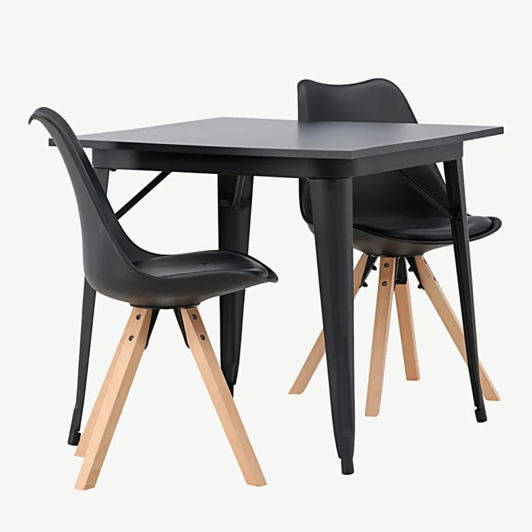 Must söögikomplekt Tempe laua ja Zeno toolidega (80 x 80 cm, MDF, kasejalad) - GR23901