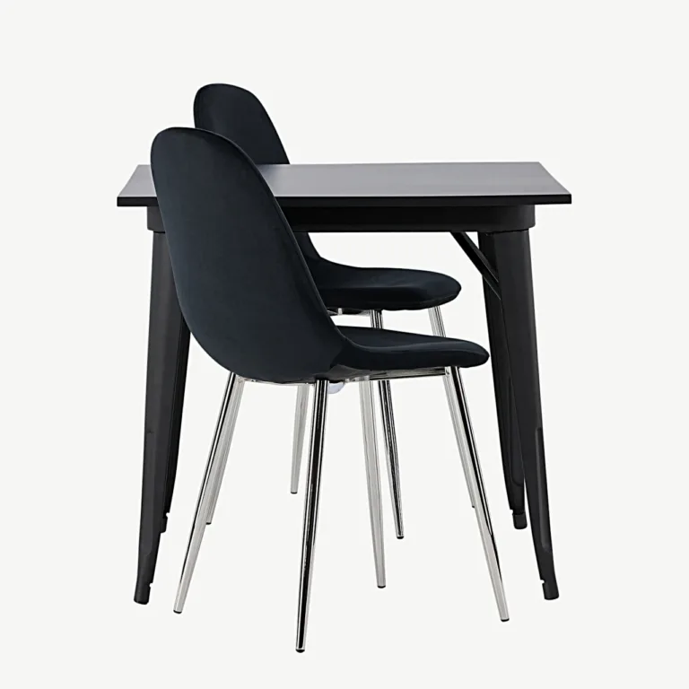 Must söögilaua ja mustade velvetkattega toolide komplekt Tempe & Polar, metallist jalgadel - GR23904