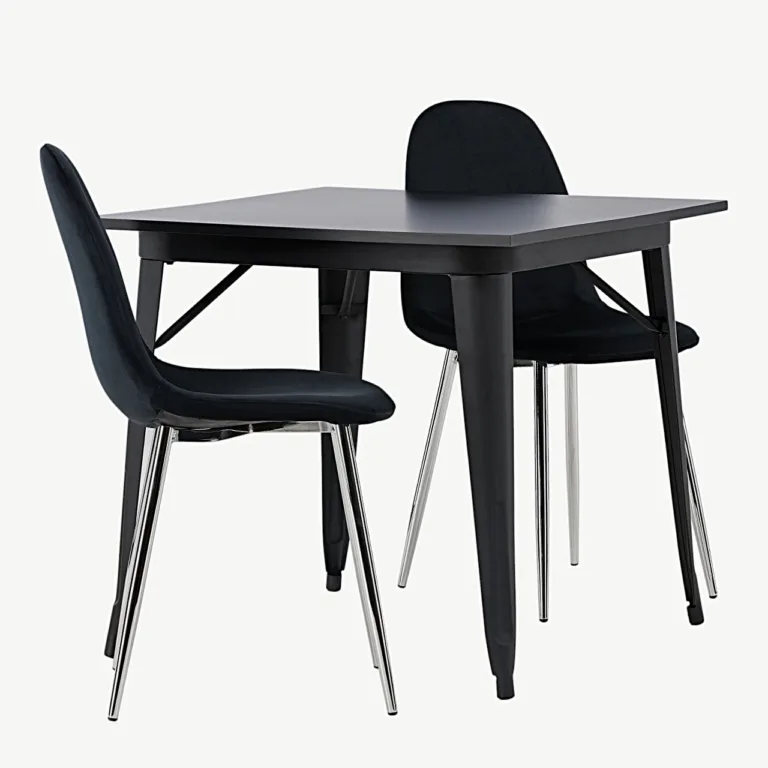Must söögilaua ja mustade velvetkattega toolide komplekt Tempe & Polar, metallist jalgadel - GR23904