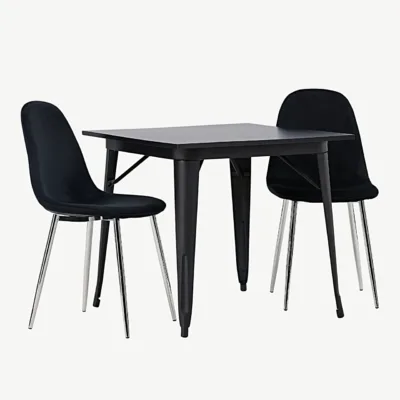 Must söögilaua ja mustade velvetkattega toolide komplekt Tempe & Polar, metallist jalgadel - GR23904