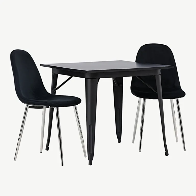 Must söögilaua ja mustade velvetkattega toolide komplekt Tempe & Polar, metallist jalgadel - GR23904