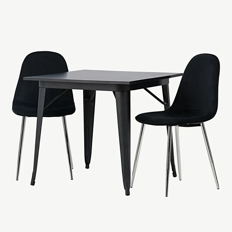 Must söögilaua ja mustade velvetkattega toolide komplekt Tempe & Polar, metallist jalgadel - GR23904