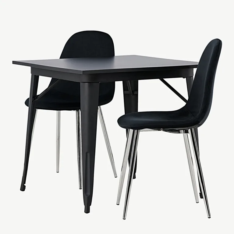 Must söögilaua ja mustade velvetkattega toolide komplekt Tempe & Polar, metallist jalgadel - GR23904