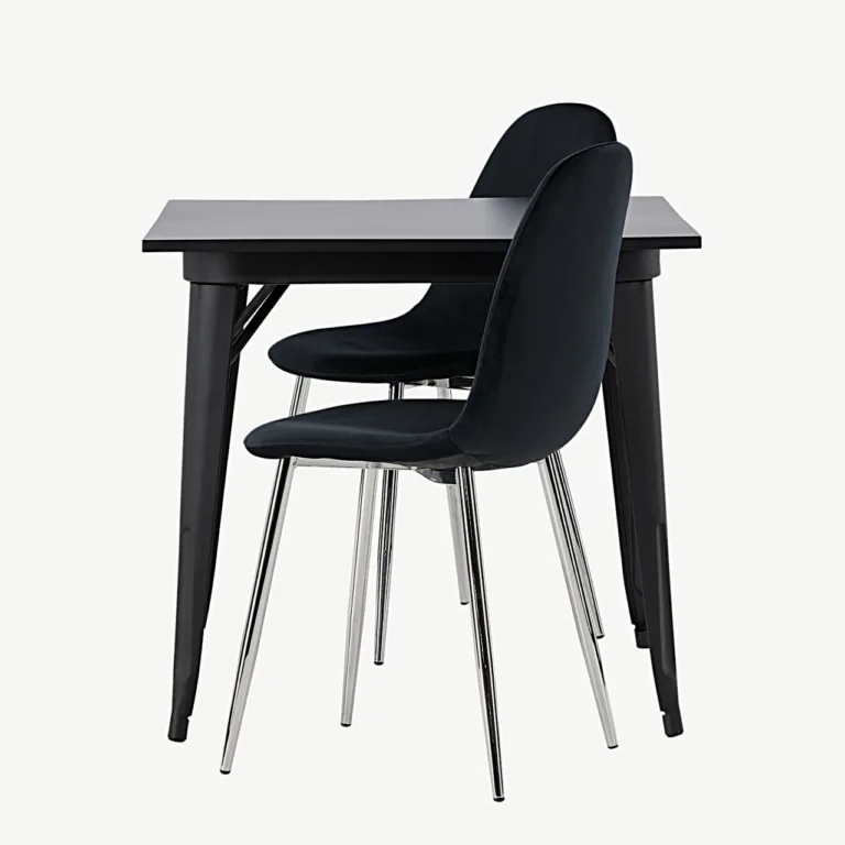 Must söögilaua ja mustade velvetkattega toolide komplekt Tempe & Polar, metallist jalgadel - GR23904