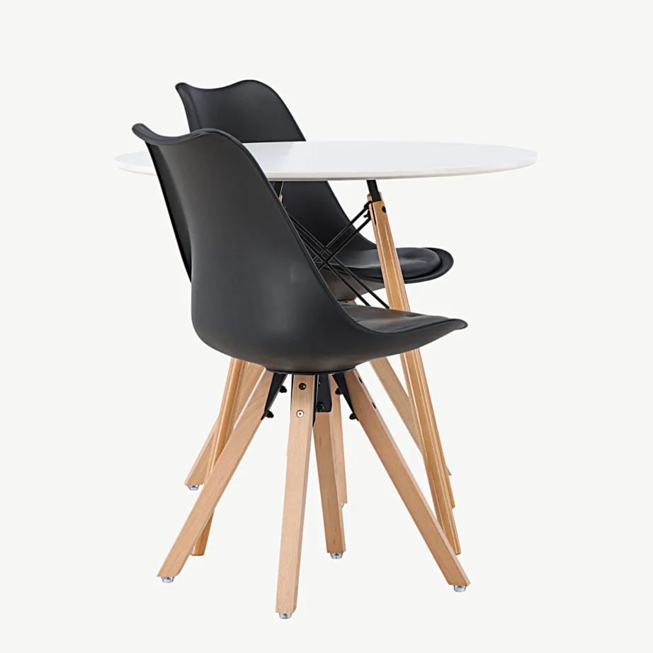 Ümmargune söögilauakomplekt Danburi valge lauaga ja mustade Zeno toolidega (ø60 cm), GR23907 – 2