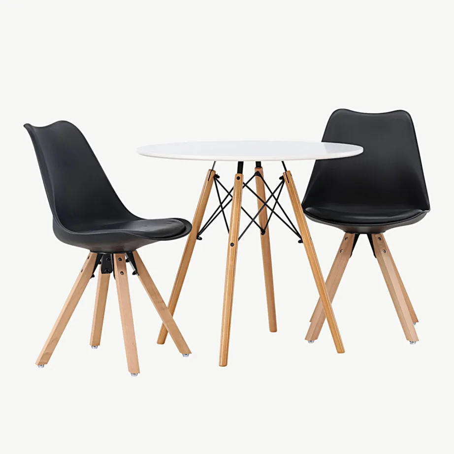 Ümmargune söögilauakomplekt Danburi valge lauaga ja mustade Zeno toolidega (ø60 cm), GR23907 – 3