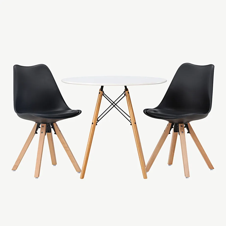 Ümmargune söögilauakomplekt Danburi valge lauaga ja mustade Zeno toolidega (ø60 cm), GR23907 – 4