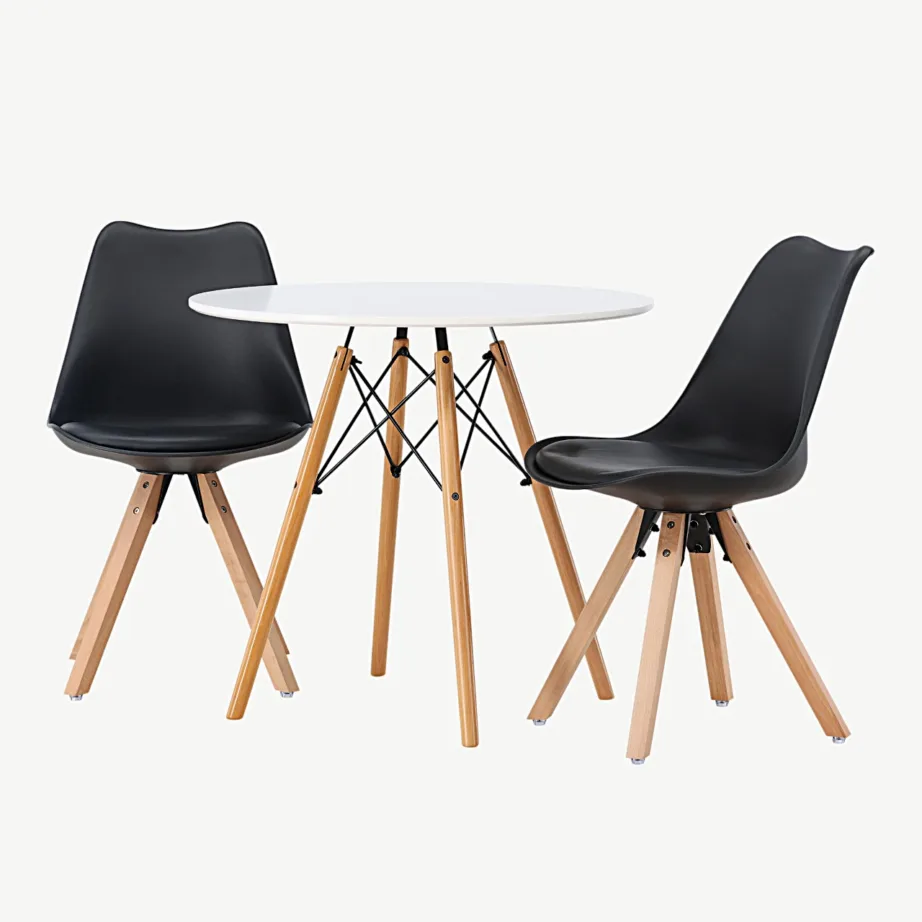 Ümmargune söögilauakomplekt Danburi valge lauaga ja mustade Zeno toolidega (ø60 cm), GR23907 – 5
