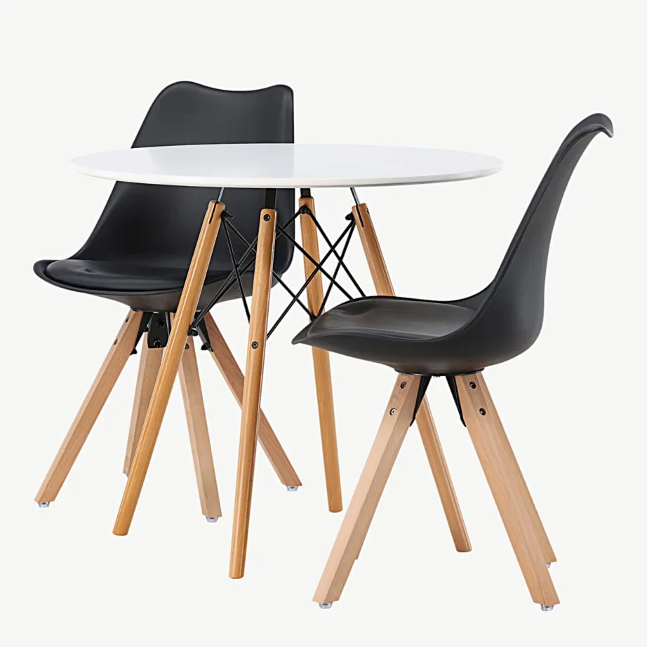 Ümmargune söögilauakomplekt Danburi valge lauaga ja mustade Zeno toolidega (ø60 cm), GR23907 – 6